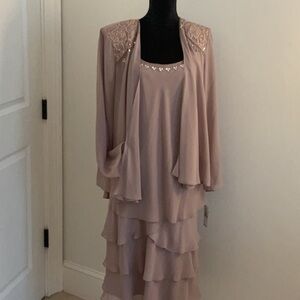 SLNY Mauve Chiffon Dress Set w/Beautifully Detailed Beading and Rhinestones